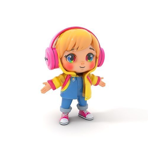 Cute Child Character with Headphones Rigged and Animated Low-poly 3D model