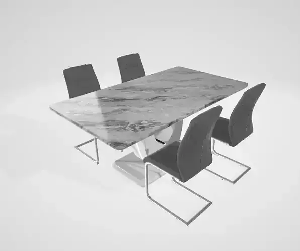 Modern White Faux Marble Dining Table Set for 4