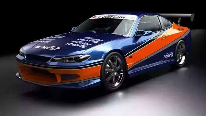 Tokyo Drift Nissan Silvia S15 Low-poly 3D model