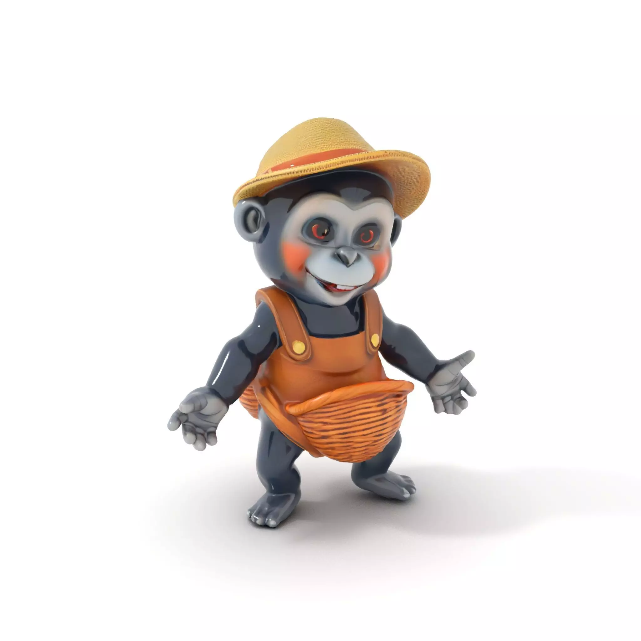 Smiling Young Gorilla Wearing Straw Hat Rigged and Animated Low-poly 3D model