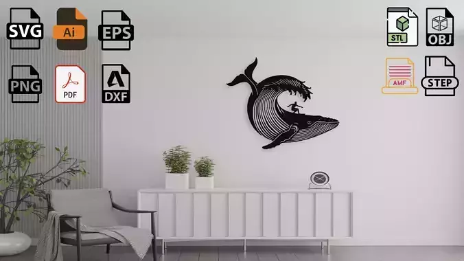 Whale Surfer Wall Decor