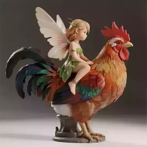 1112 Fairy Rider COLORFUL 3D Printed  Fairy on Rooster