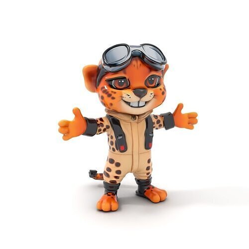 Cheetah Aviator Character  Rigged and Animated Low-poly 3D model