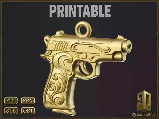 Golden Decorative Pistol Pendant