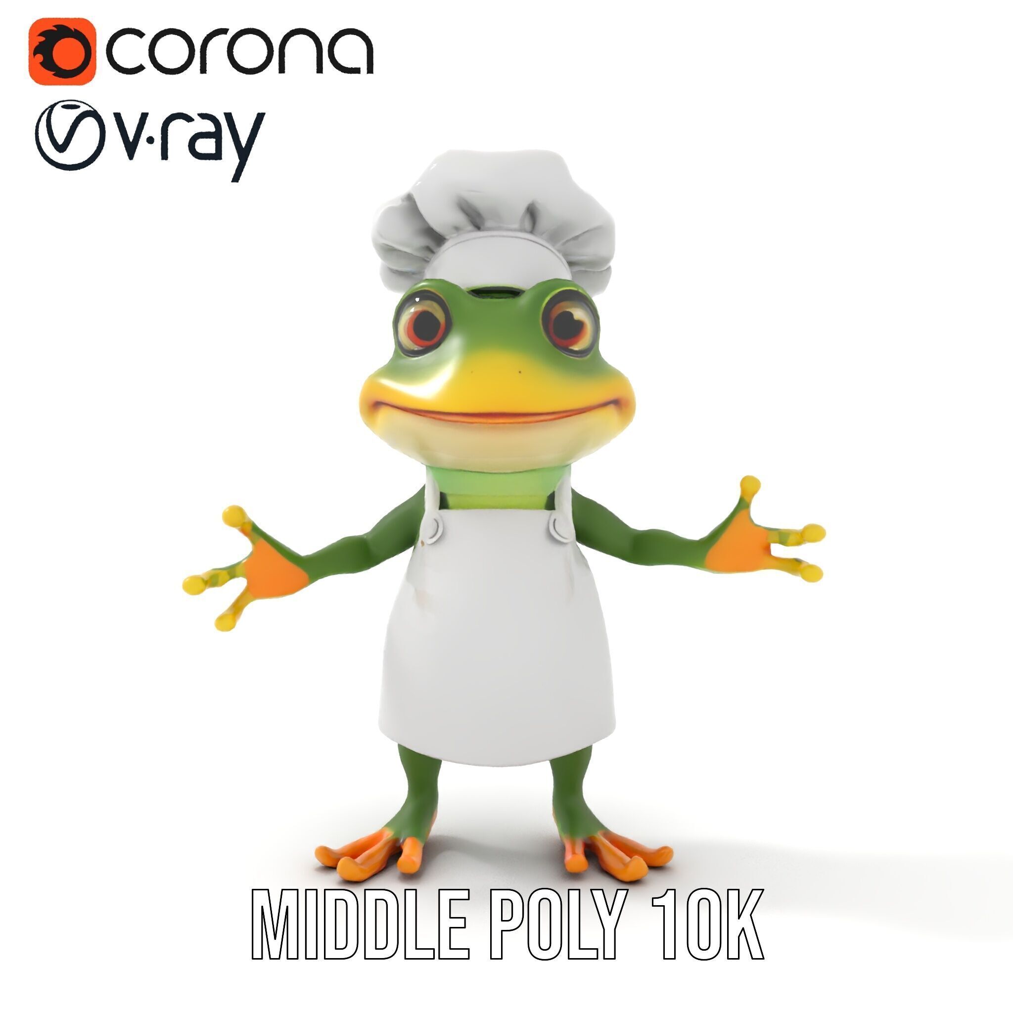 Chef Frog Character Model  Rigged and Animated Low-poly 3D model_18