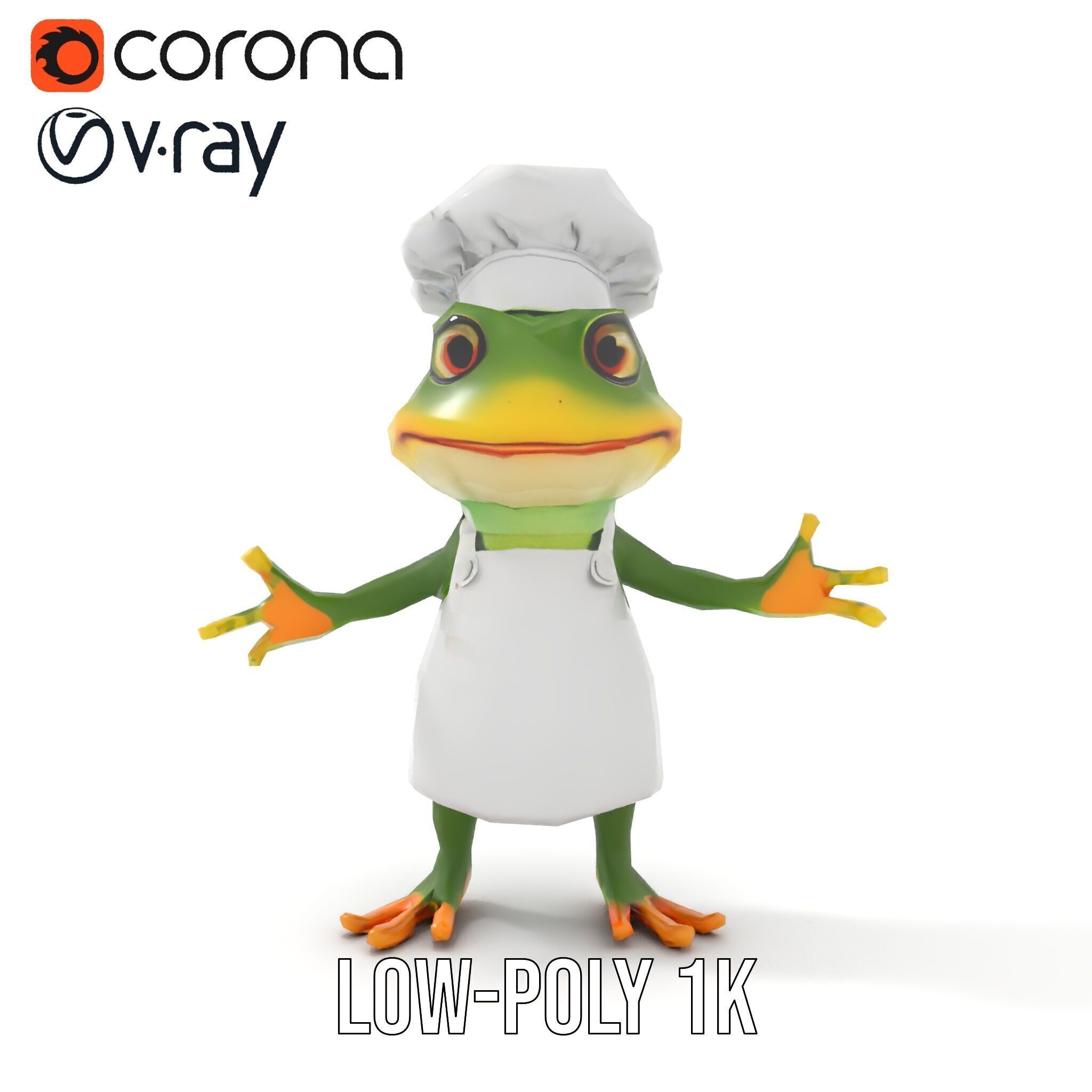 Chef Frog Character Model  Rigged and Animated Low-poly 3D model_11
