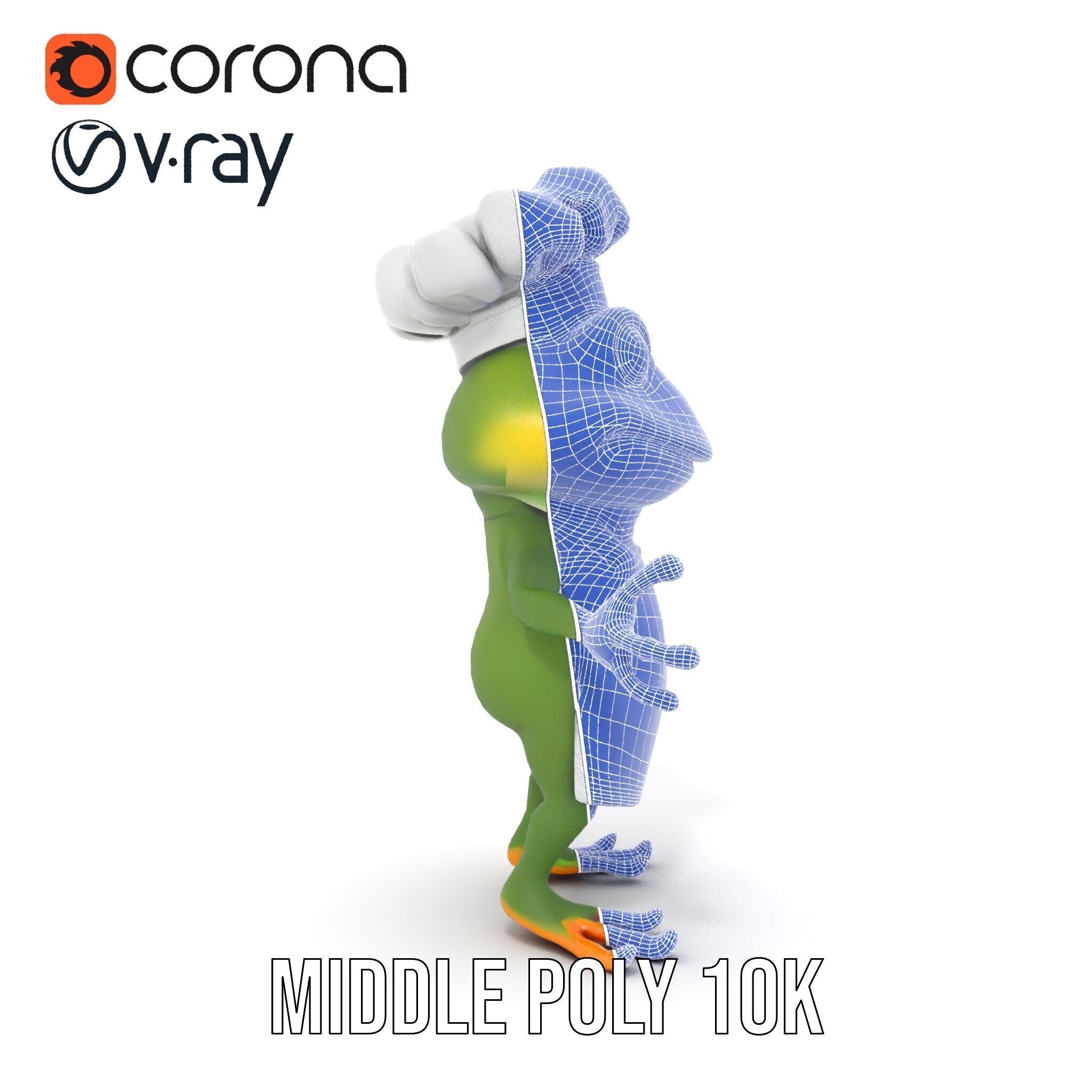 Chef Frog Character Model  Rigged and Animated Low-poly 3D model_34
