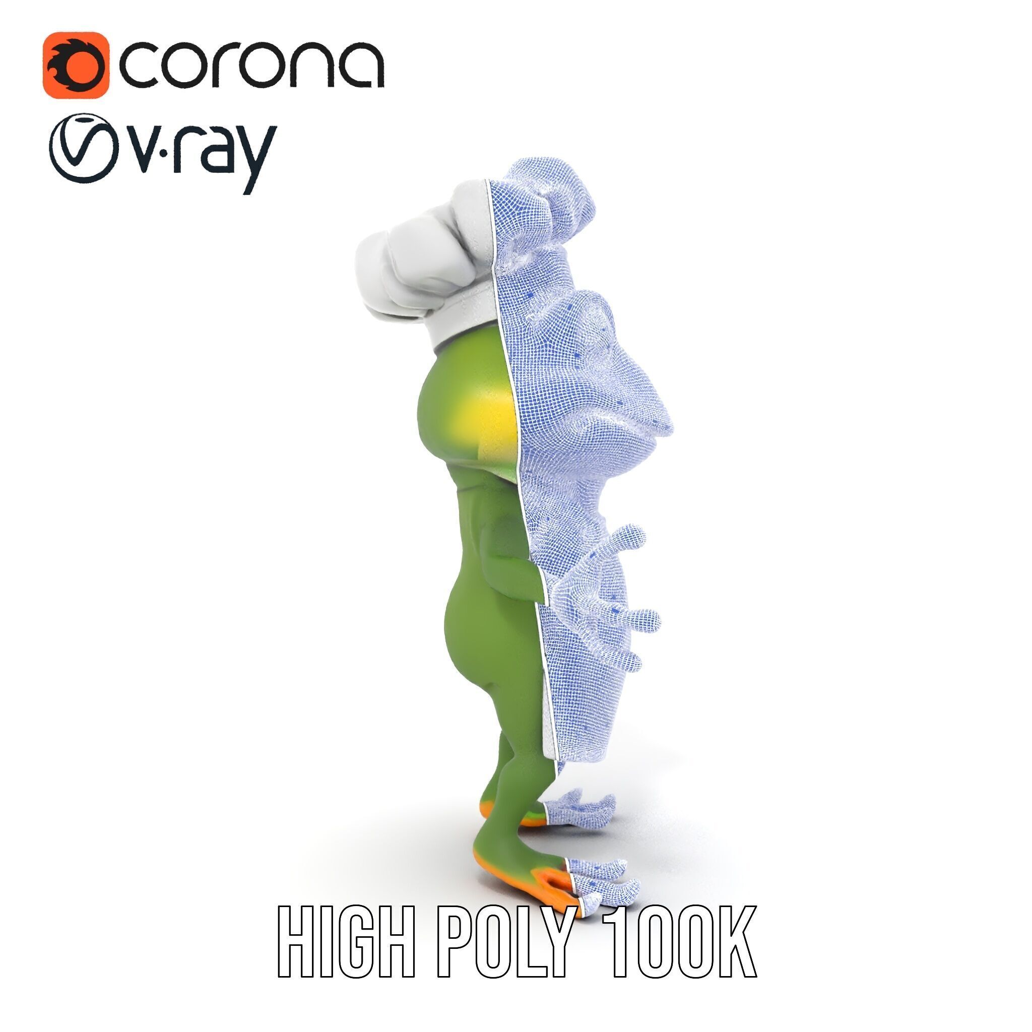 Chef Frog Character Model  Rigged and Animated Low-poly 3D model_33