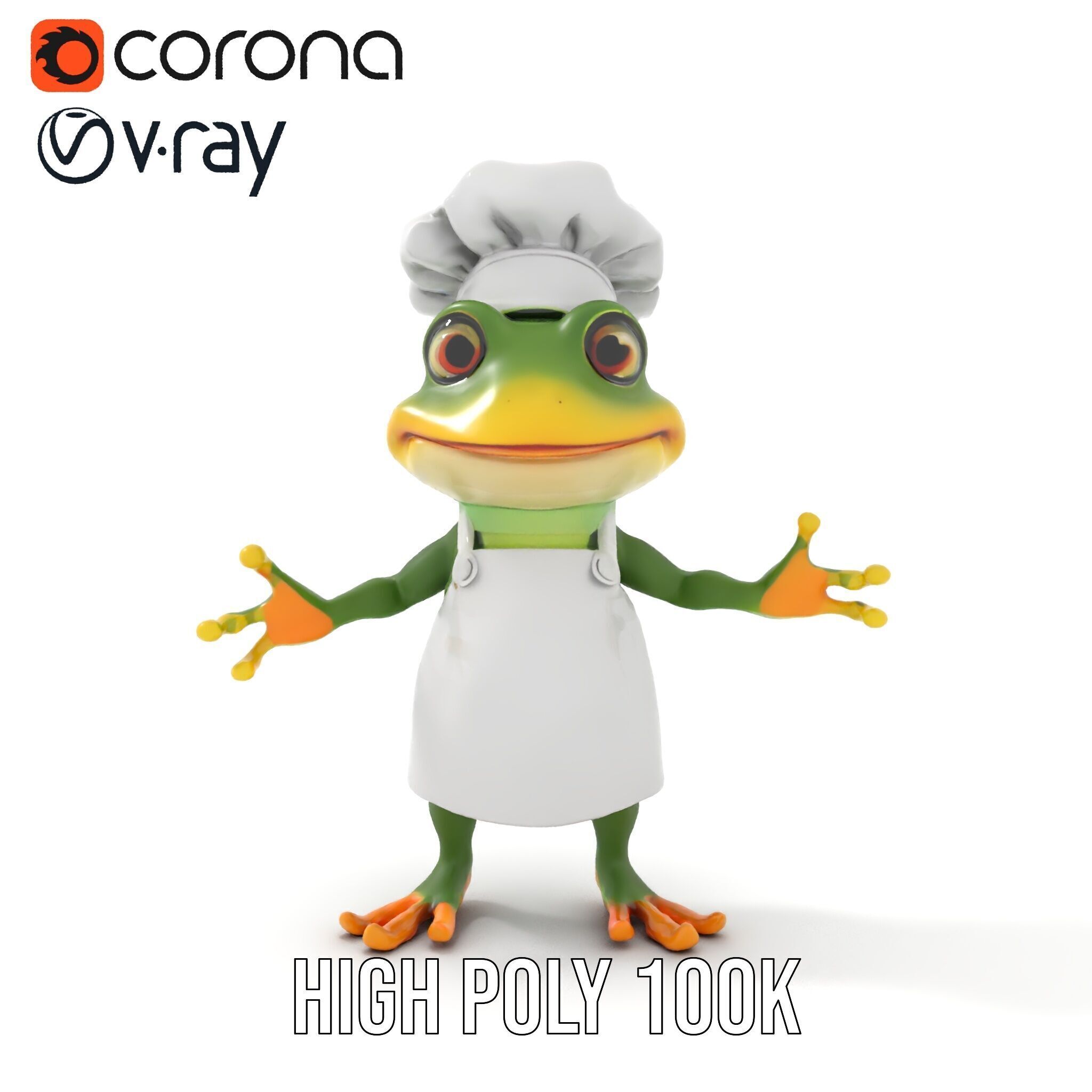 Chef Frog Character Model  Rigged and Animated Low-poly 3D model_9