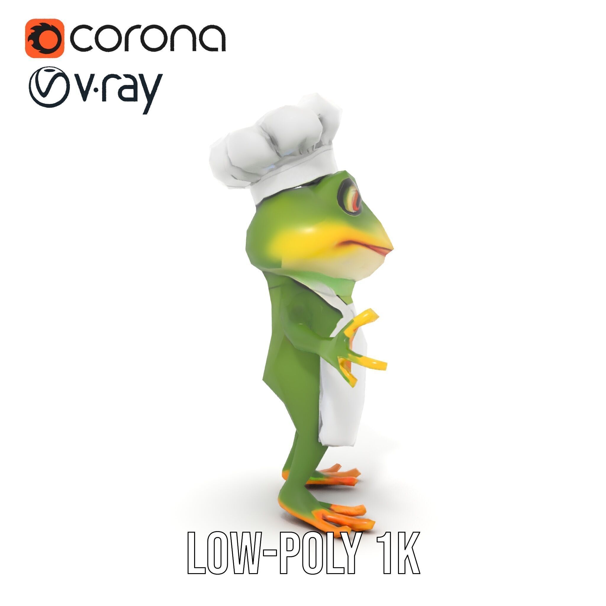 Chef Frog Character Model  Rigged and Animated Low-poly 3D model_25