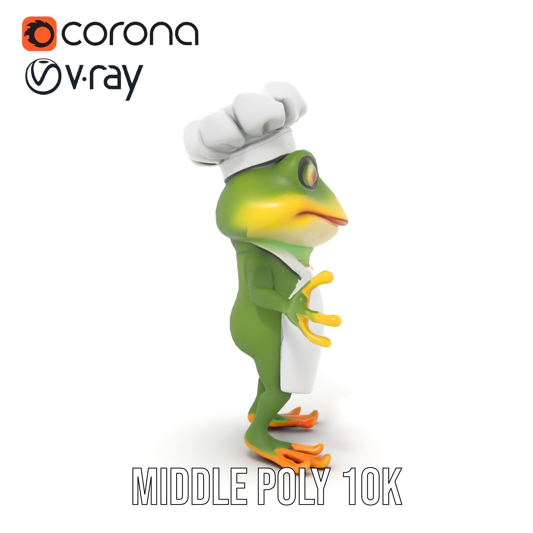 Chef Frog Character Model  Rigged and Animated Low-poly 3D model_10