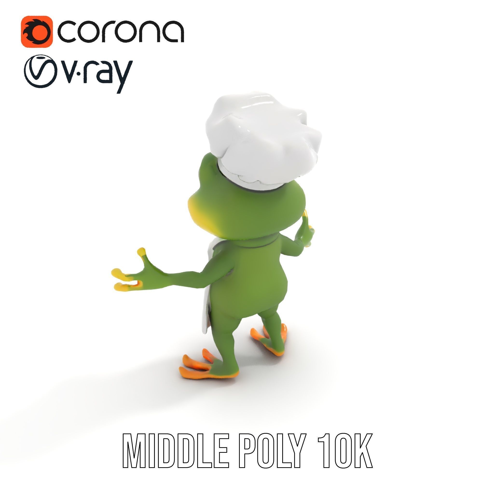 Chef Frog Character Model  Rigged and Animated Low-poly 3D model_12