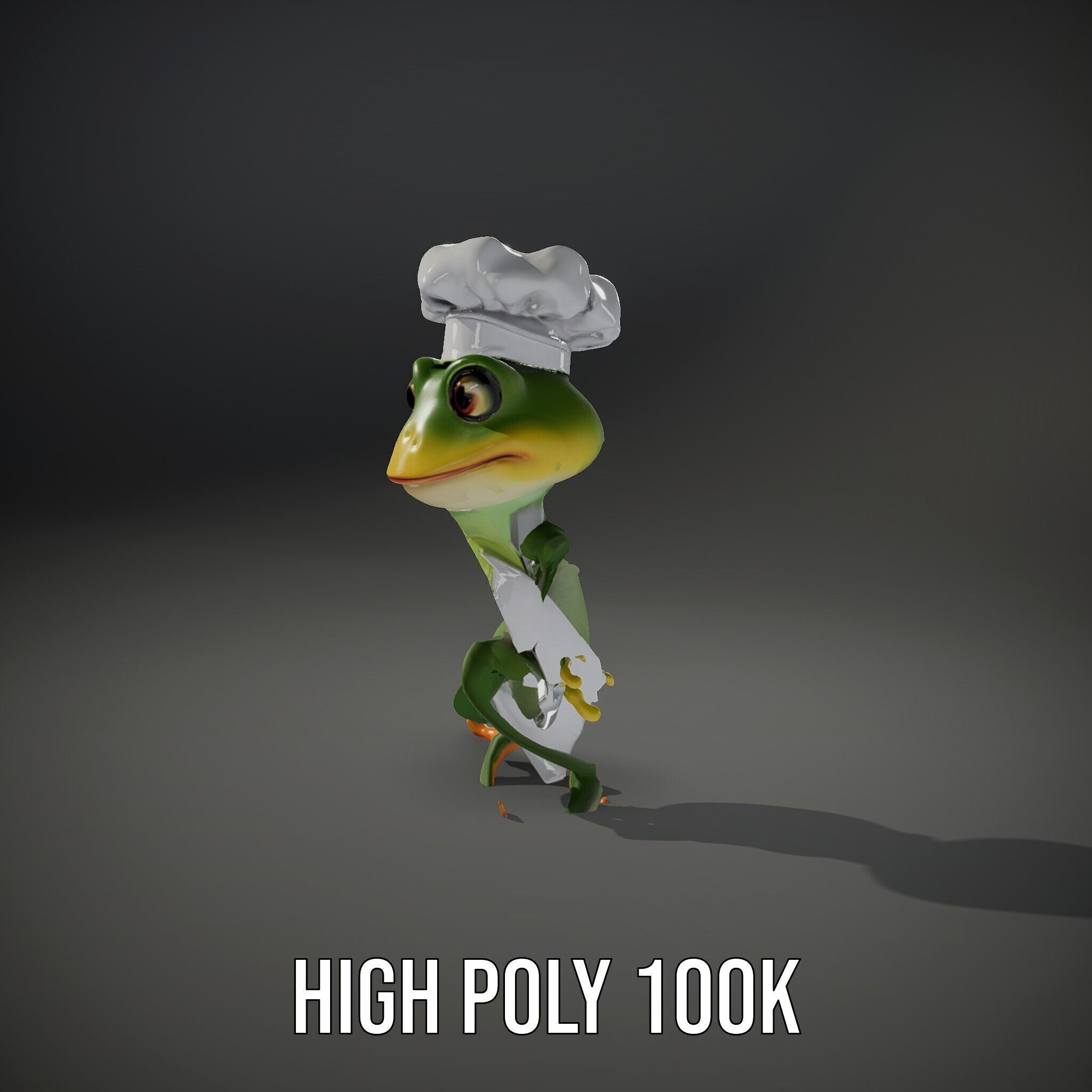 Chef Frog Character Model  Rigged and Animated Low-poly 3D model_28