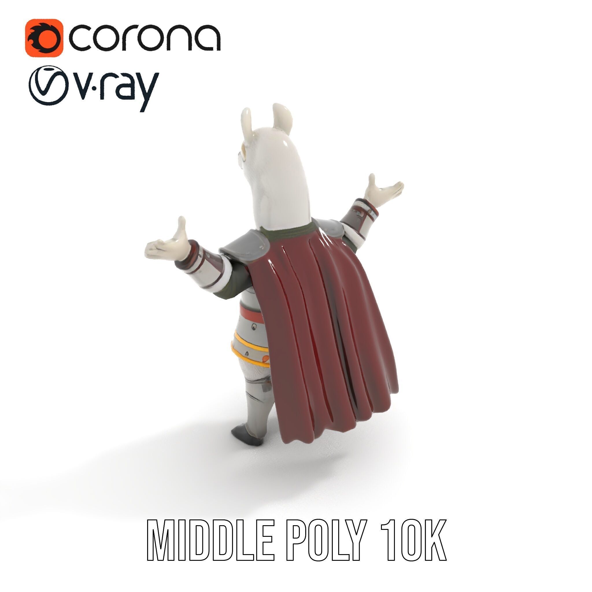 Knight Llama Character Rigged and Animated Armor Model Low-poly 3D model_13