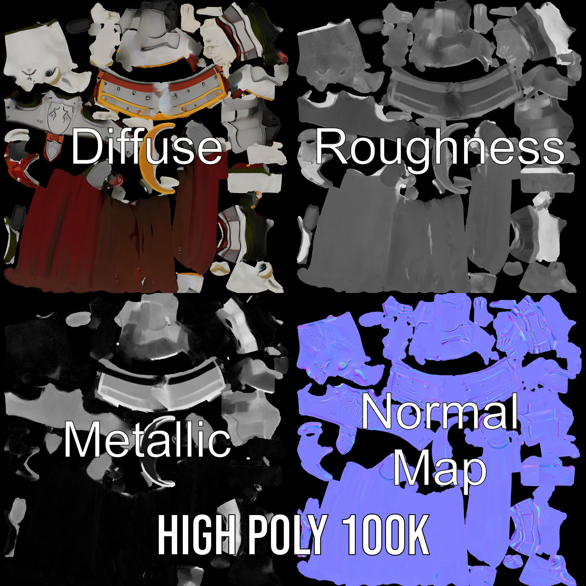 Knight Llama Character Rigged and Animated Armor Model Low-poly 3D model_3