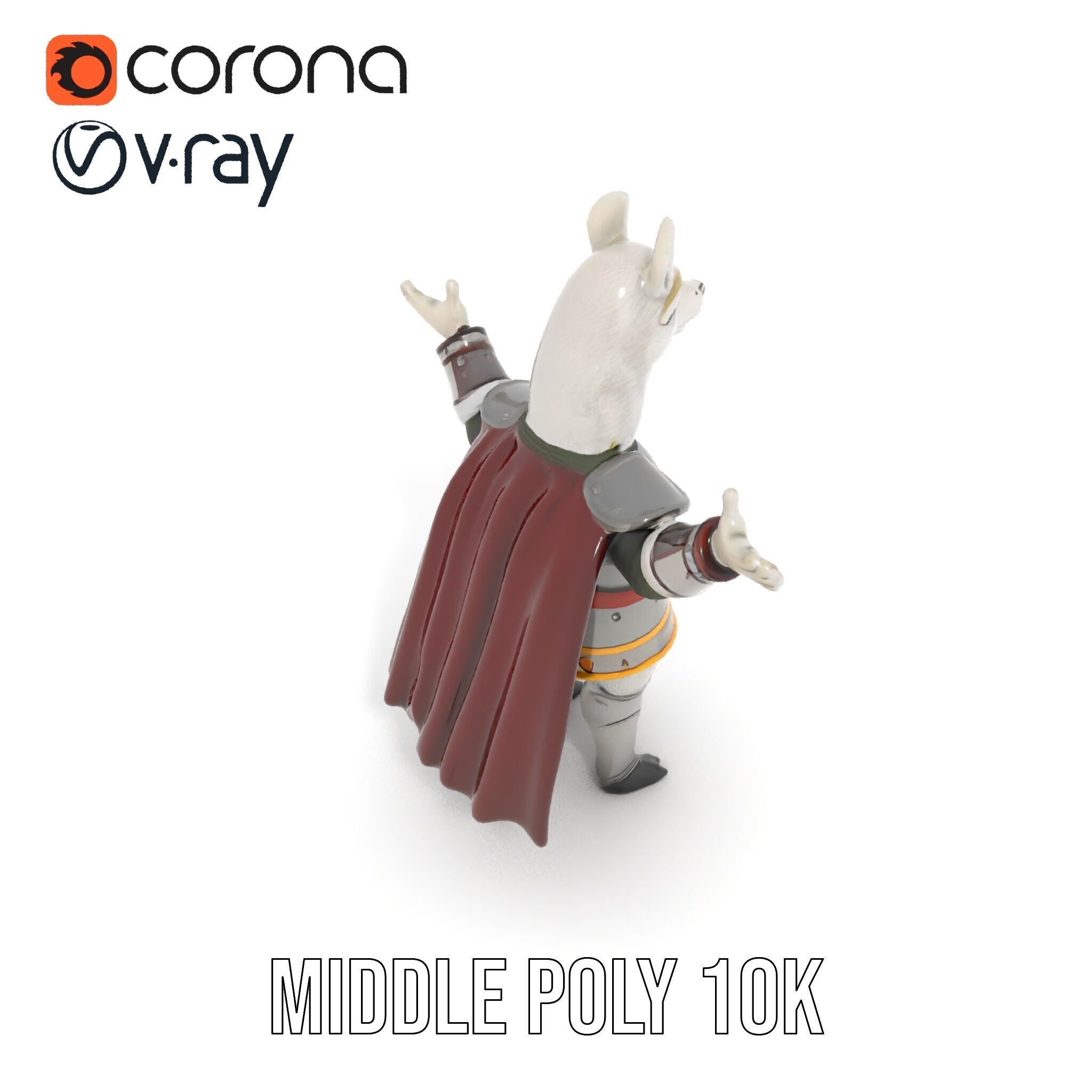 Knight Llama Character Rigged and Animated Armor Model Low-poly 3D model_16