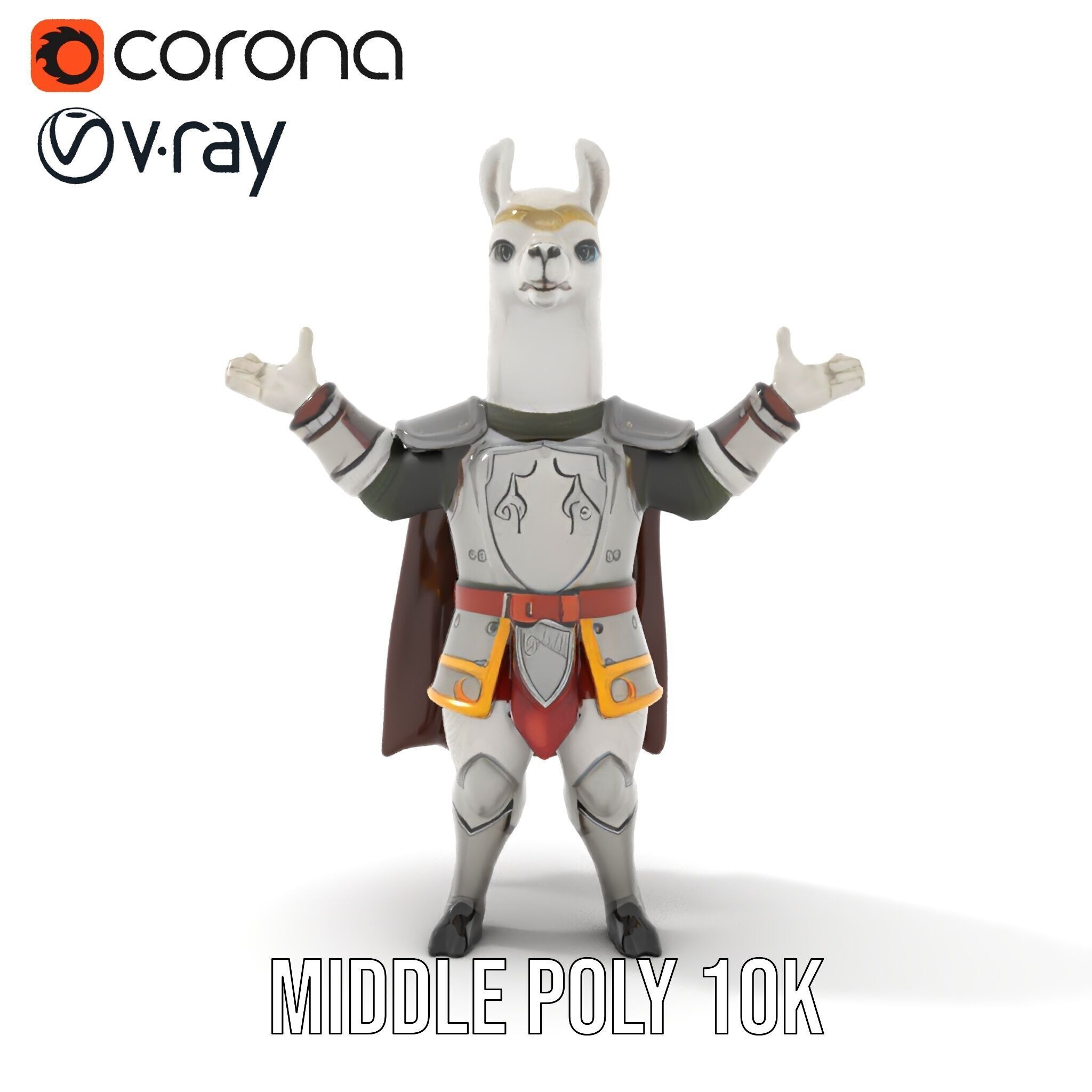 Knight Llama Character Rigged and Animated Armor Model Low-poly 3D model_18