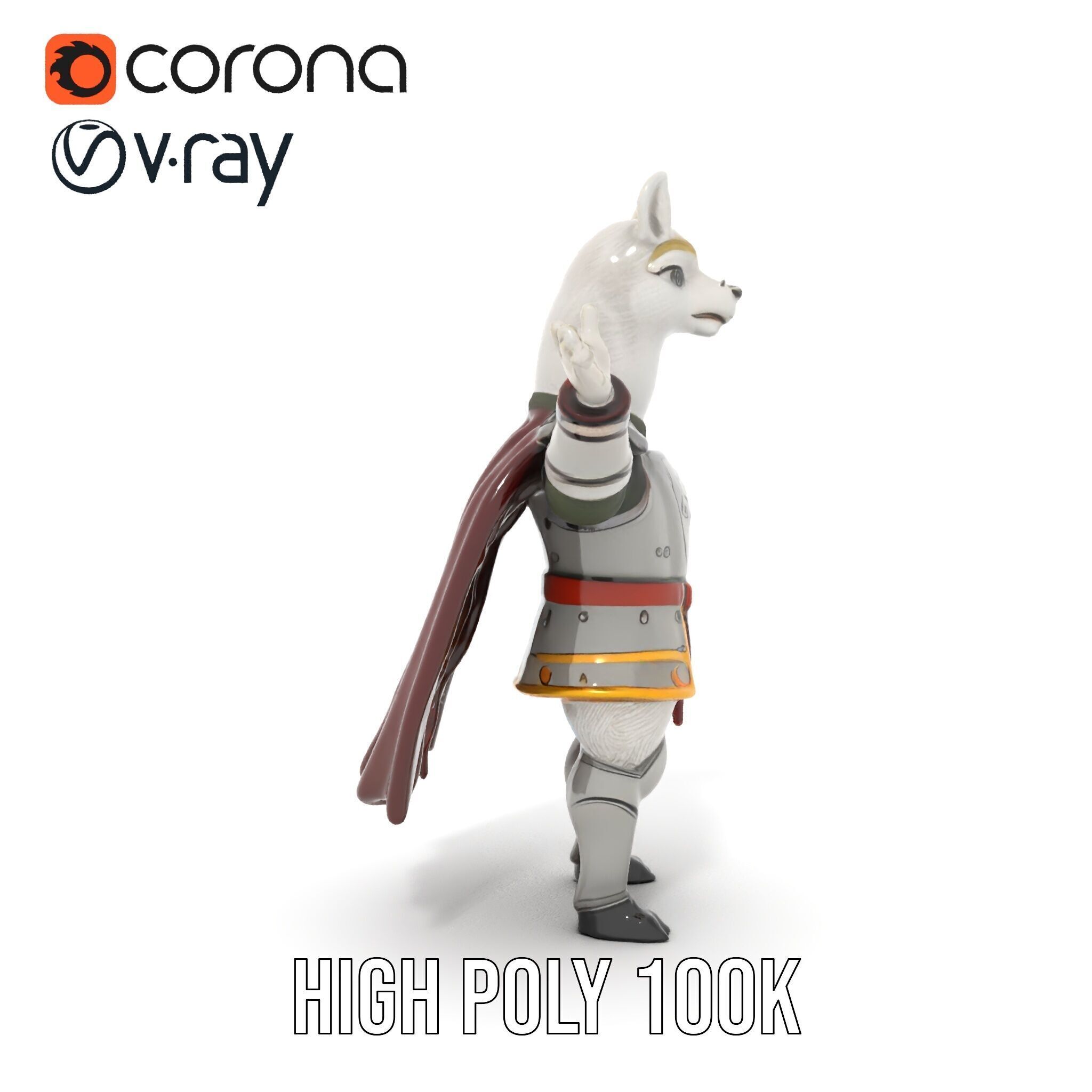 Knight Llama Character Rigged and Animated Armor Model Low-poly 3D model_9