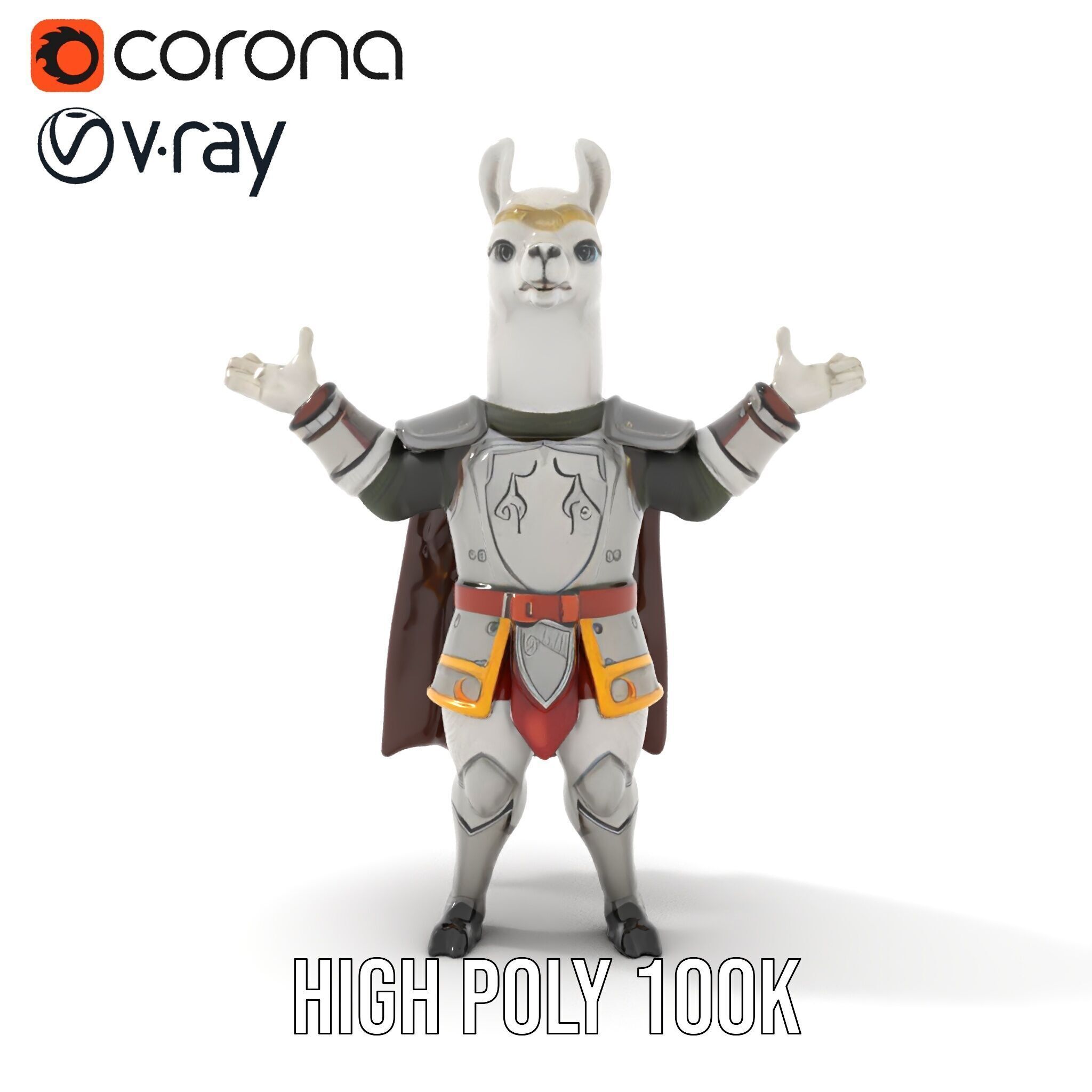 Knight Llama Character Rigged and Animated Armor Model Low-poly 3D model_20