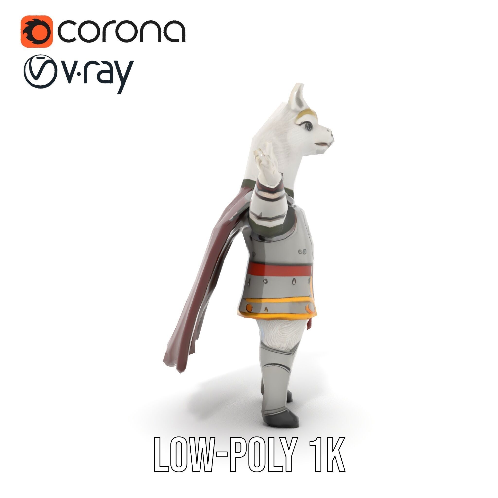 Knight Llama Character Rigged and Animated Armor Model Low-poly 3D model_14