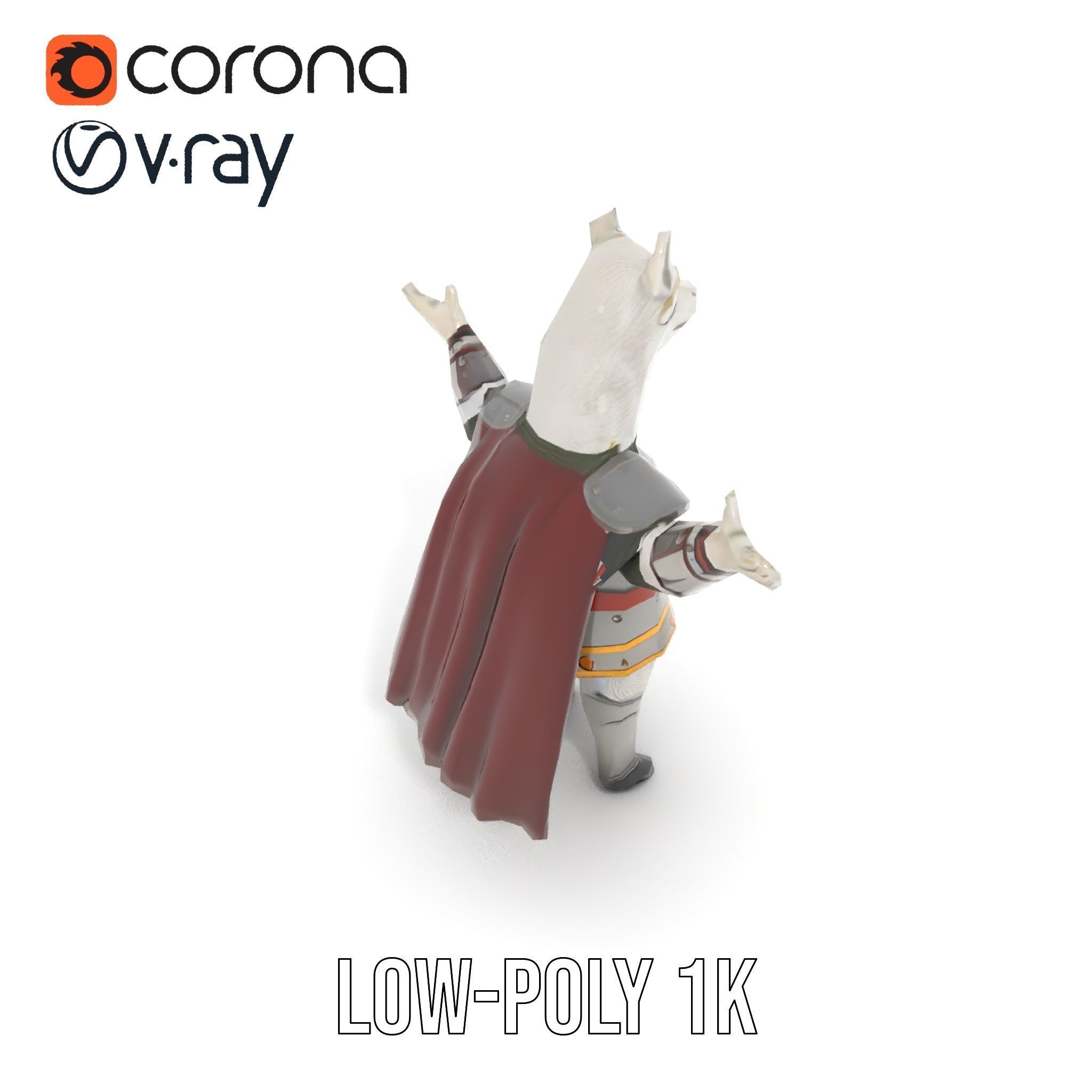 Knight Llama Character Rigged and Animated Armor Model Low-poly 3D model_7