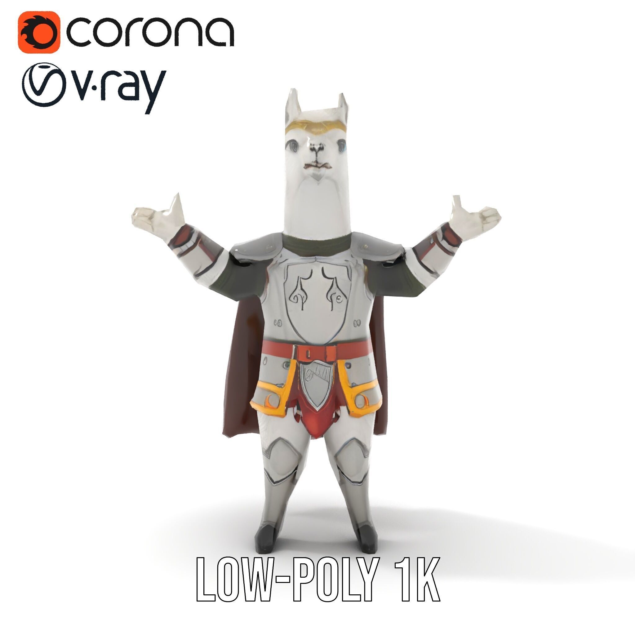 Knight Llama Character Rigged and Animated Armor Model Low-poly 3D model_11