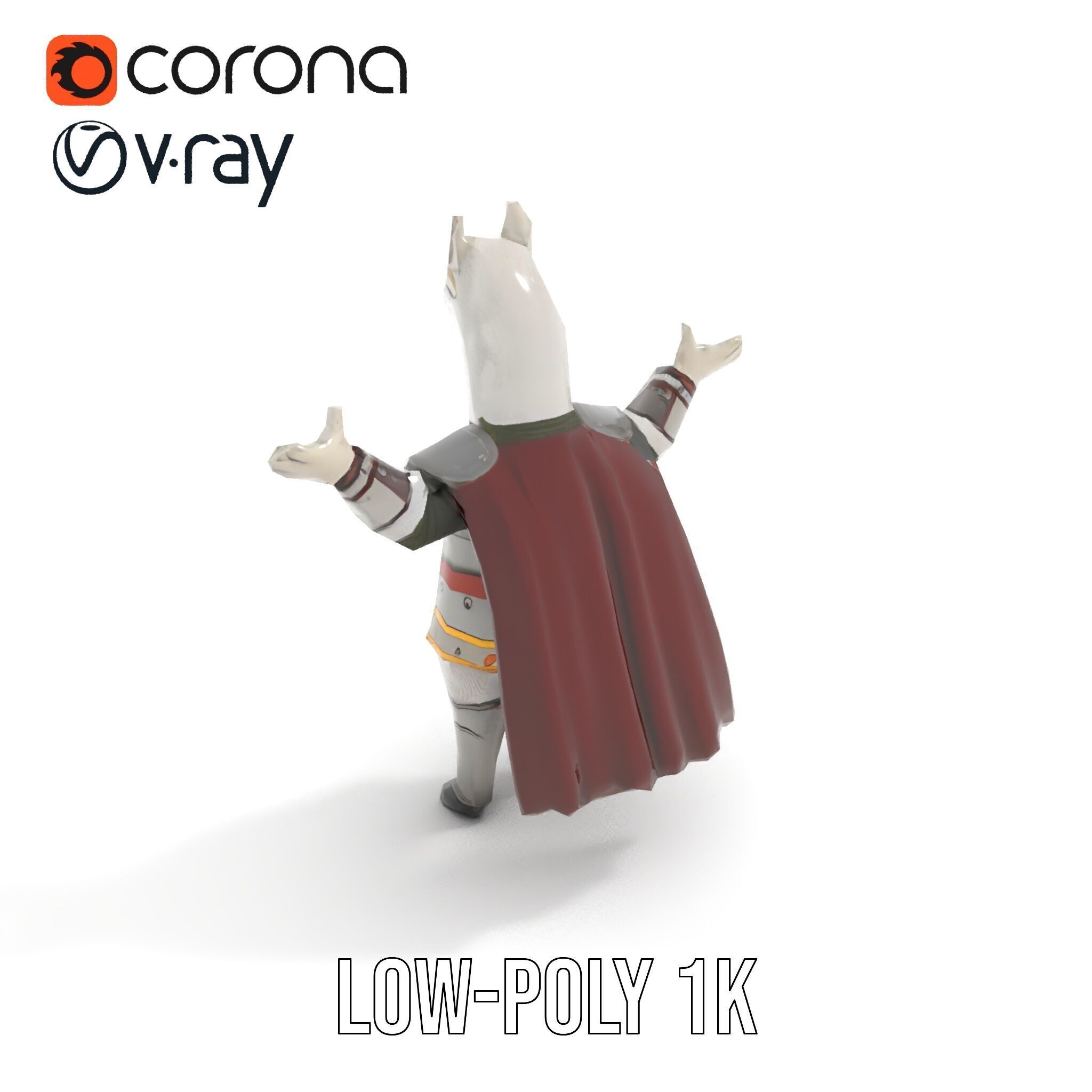 Knight Llama Character Rigged and Animated Armor Model Low-poly 3D model_17