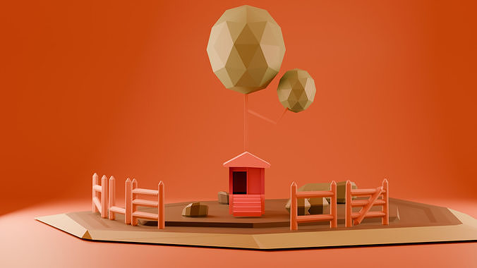 Low Poly Village Scene 3D Model  Stylized Game Environment Free low-poly 3D model