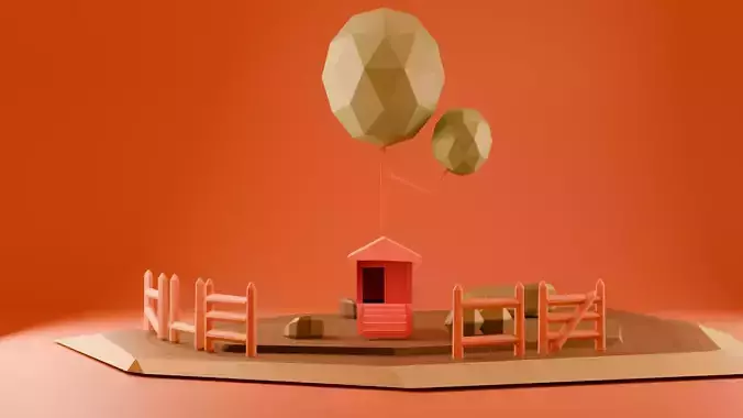 Low Poly Village Scene 3D Model  Stylized Game Environment