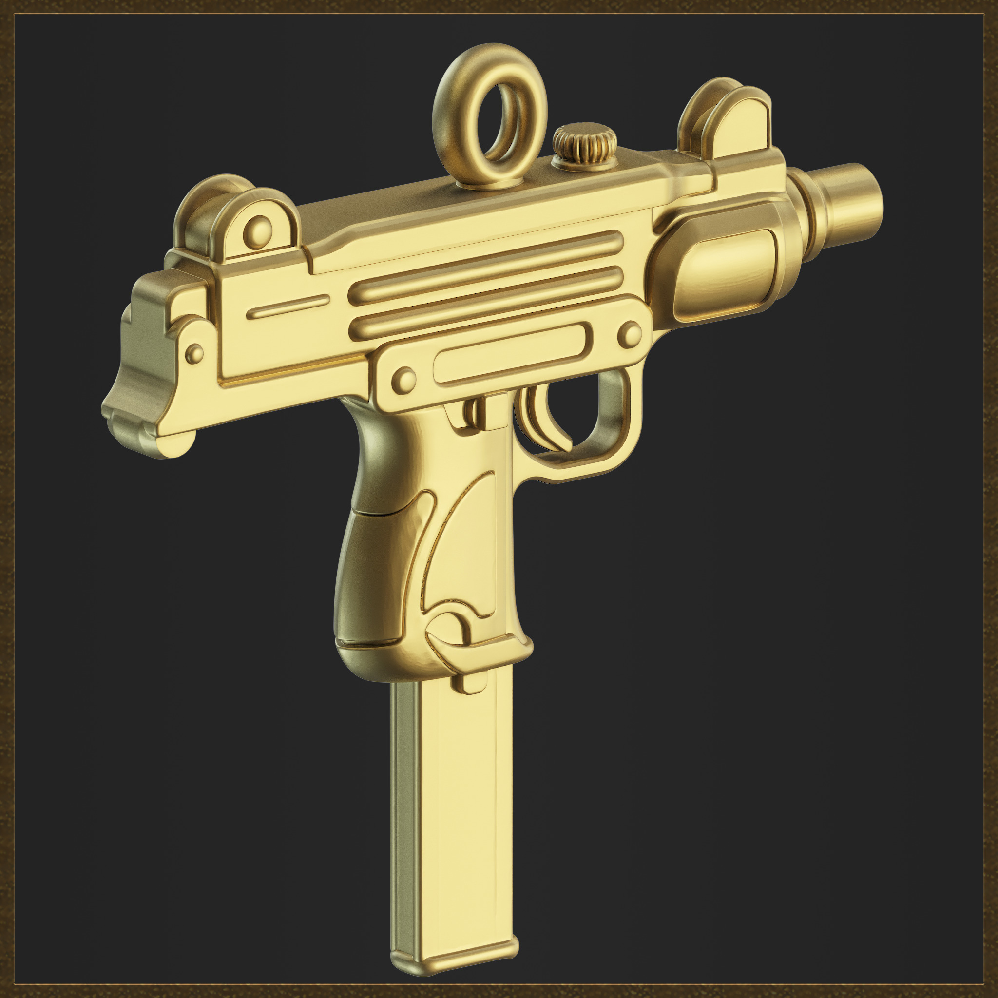 Golden Ornamental UZI 3D Model 3D print model_2