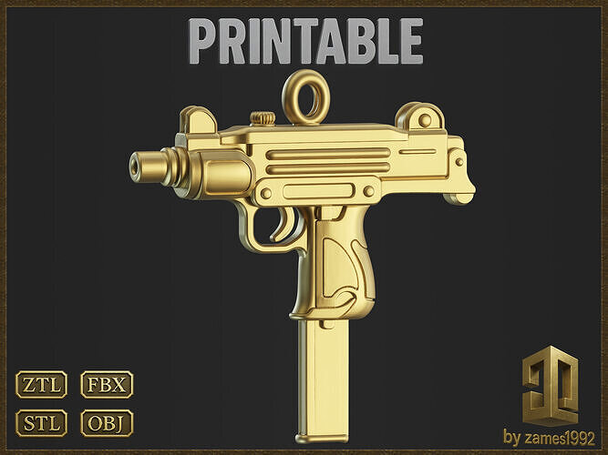 Golden Ornamental UZI 3D Model 3D print model
