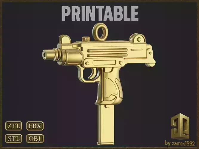 Golden Ornamental UZI 3D Model