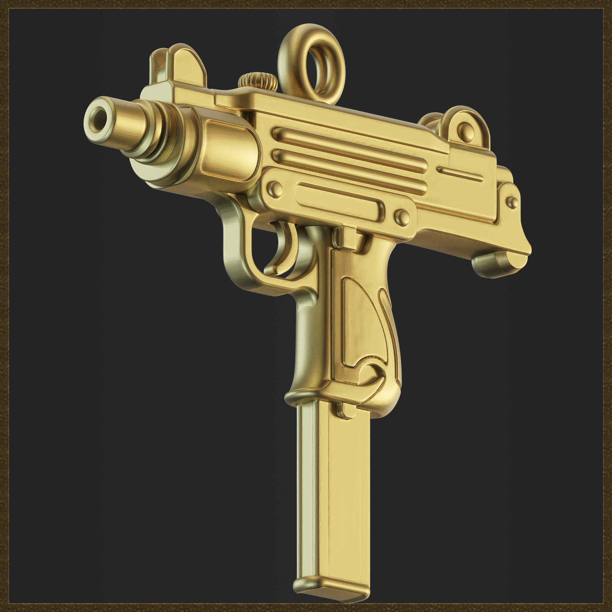 Golden Ornamental UZI 3D Model 3D print model_4