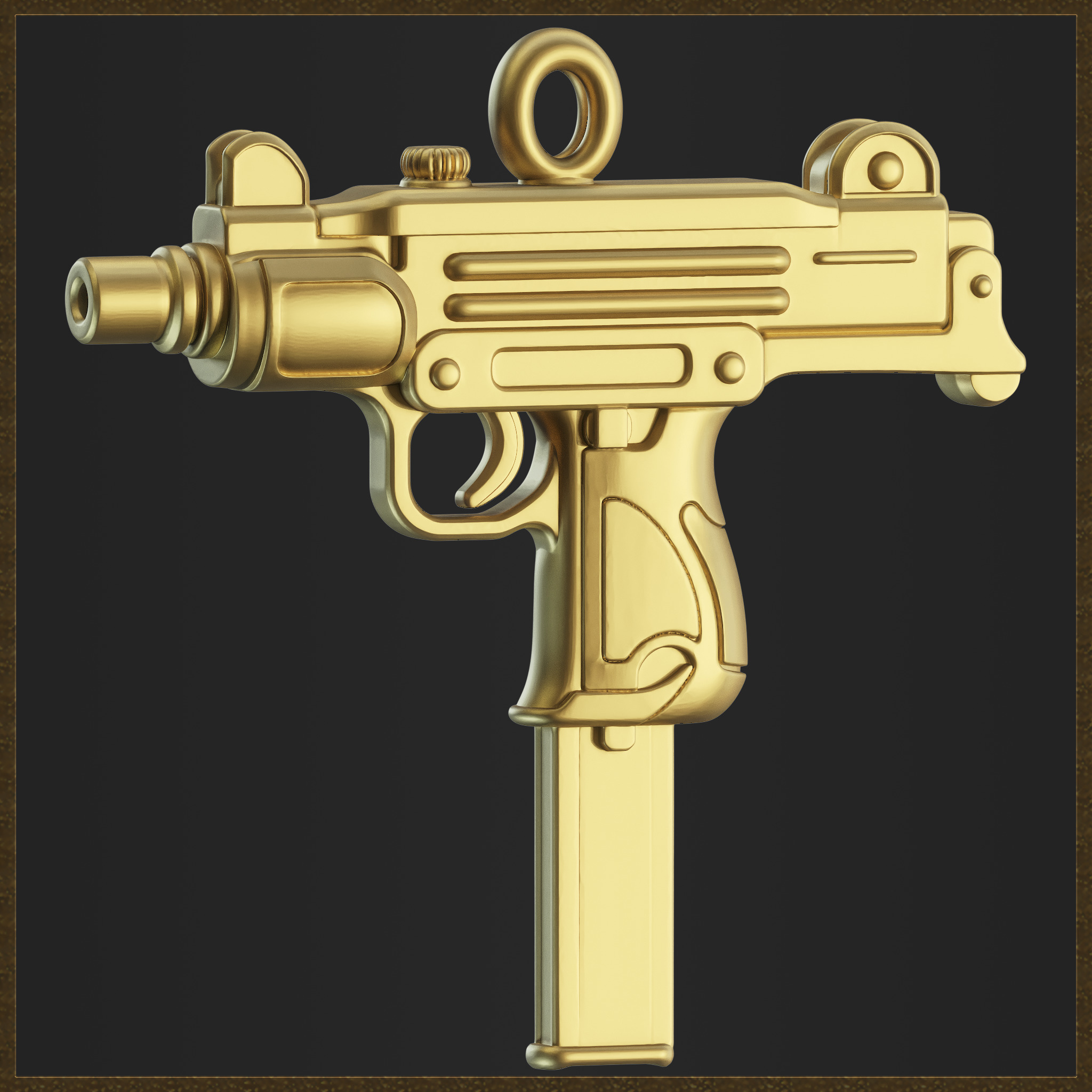Golden Ornamental UZI 3D Model 3D print model_5