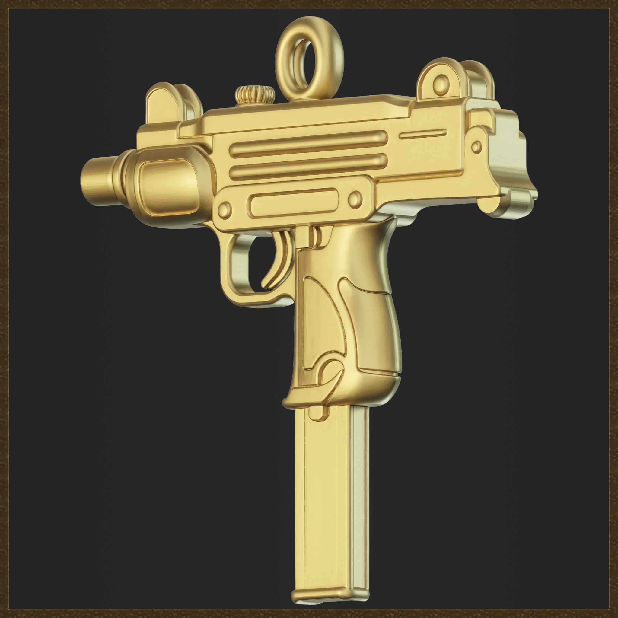 Golden Ornamental UZI 3D Model 3D print model_6