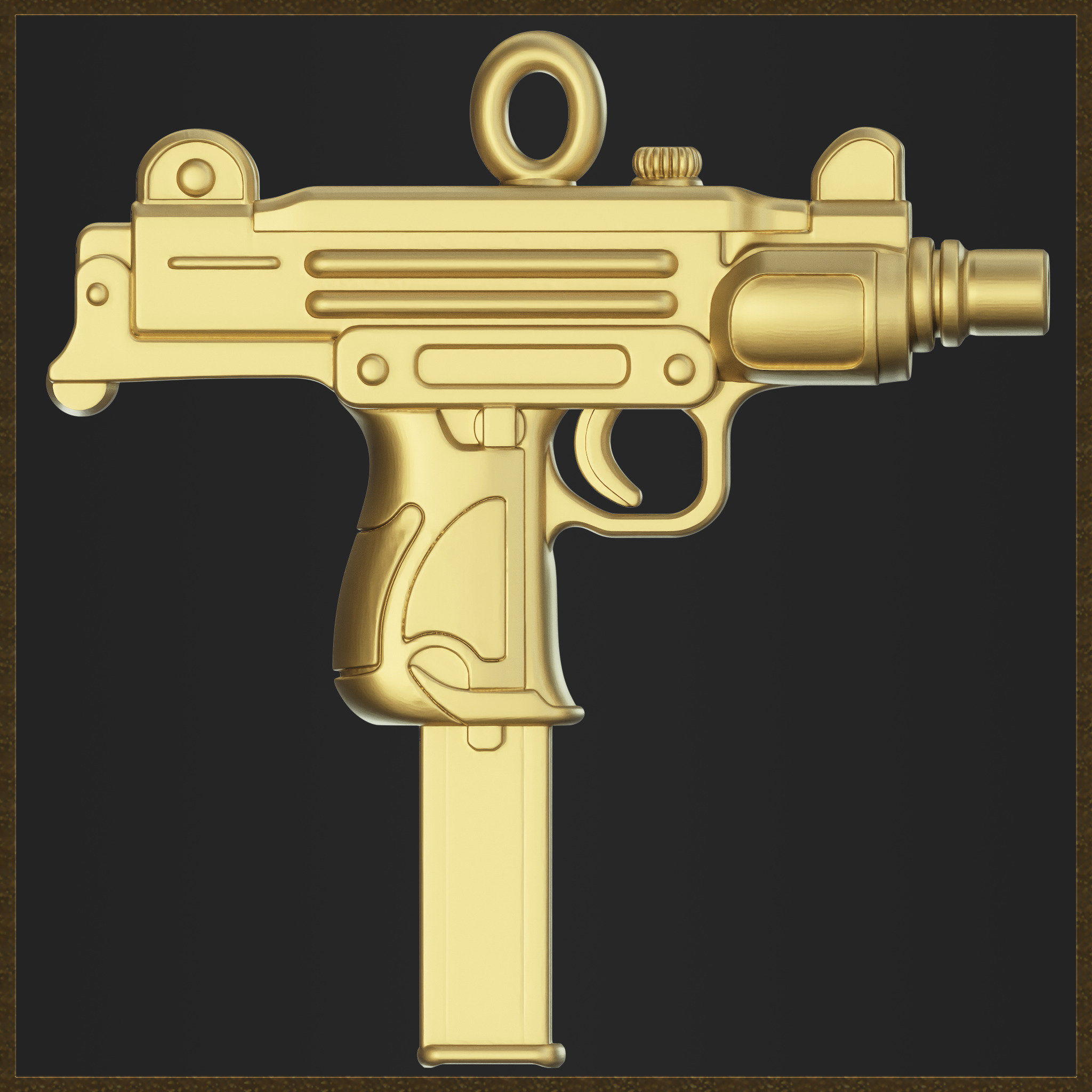 Golden Ornamental UZI 3D Model 3D print model_1