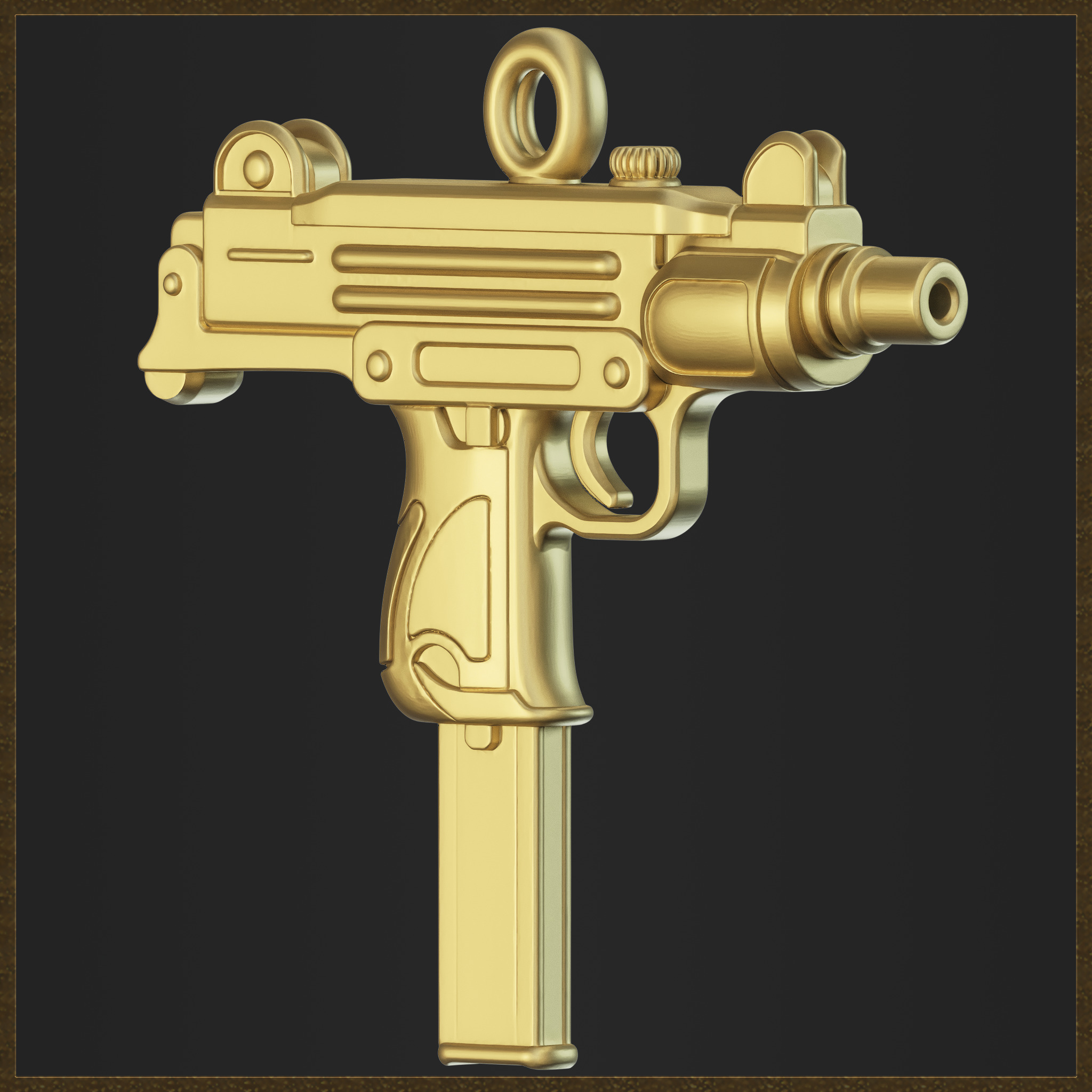 Golden Ornamental UZI 3D Model 3D print model_3