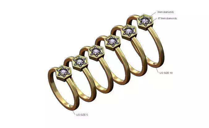 Hexagonal cluster wedding engagement diamond ring US 5to10