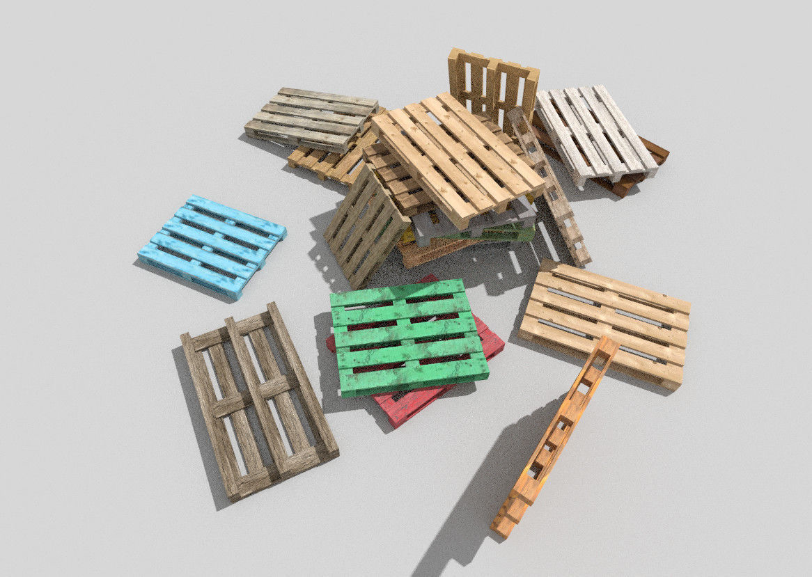big wooden pallets collection Low-poly 3D model_2