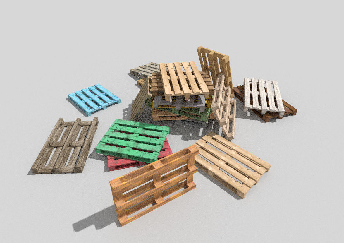 big wooden pallets collection Low-poly 3D model_1