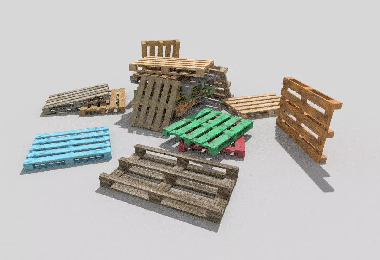 big wooden pallets collection Low-poly 3D model_0