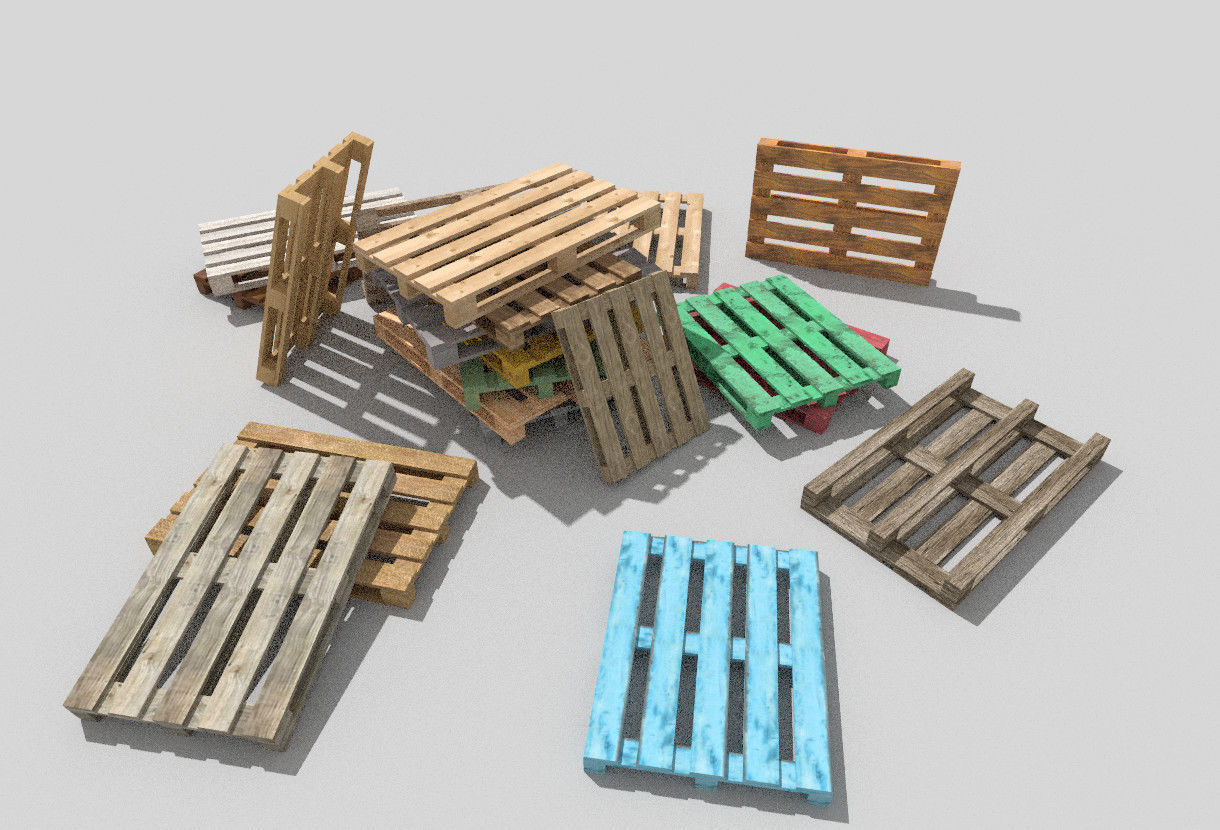 big wooden pallets collection Low-poly 3D model_5