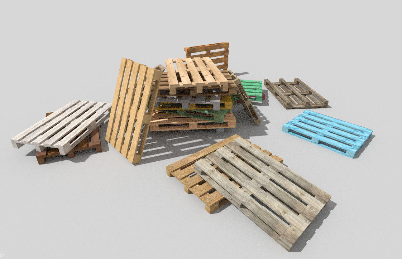 big wooden pallets collection Low-poly 3D model_4