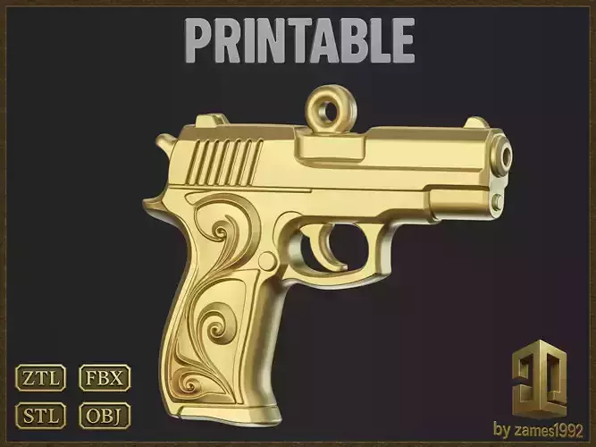 Golden Ornate Pistol Pendant