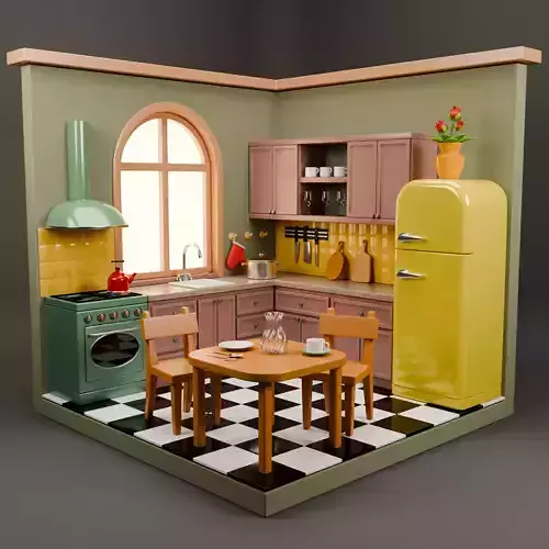 Cozy Isometric Kitchen Scene