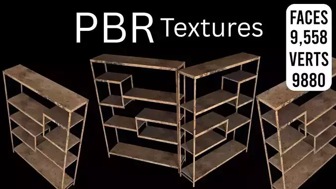 Low Poly Industrial Wood Bookshelf  Game Ready Low-poly 3D model