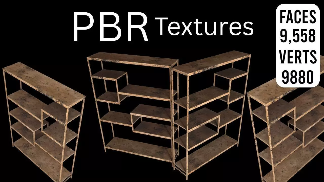 Low Poly Industrial Wood Bookshelf  Game Ready Low-poly 3D model_0