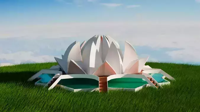 Stylized Lotus Temple Mid Poly 3D Model Blender FBX OBJ GLB