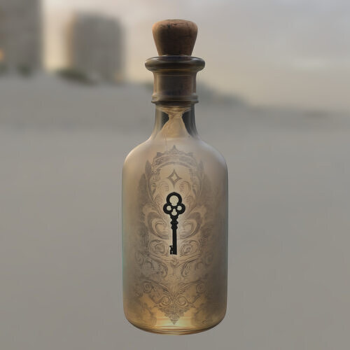 Mystical Key Bottle Fantasy Potion Container Low-poly 3D model