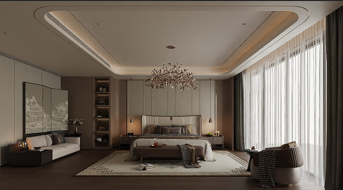 Modern Luxury-Looking Bedroom for Home 3D model